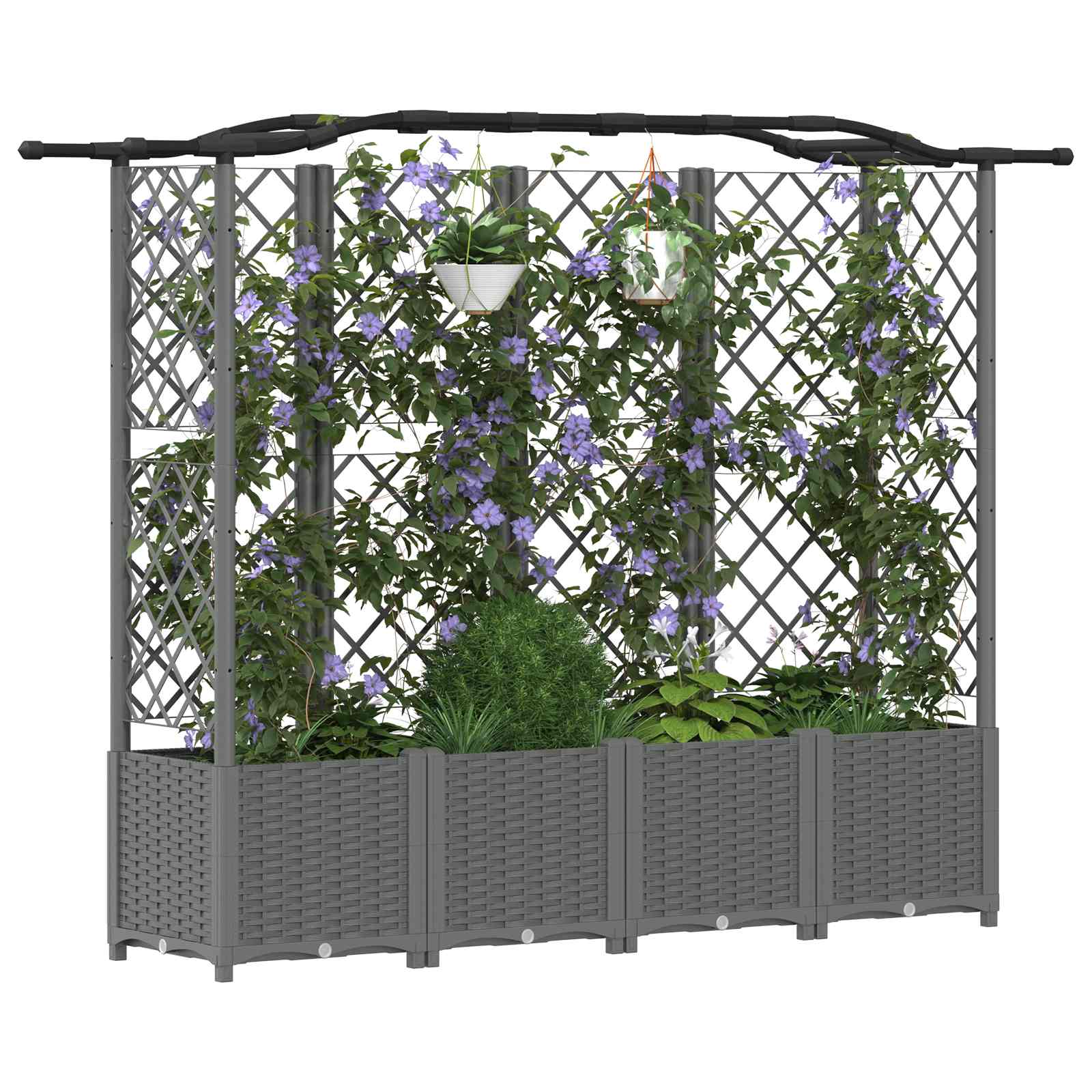 Verhoogd Bed met Trellis en Dak Lichtgrijs 204 x 40 x 138 cm PP