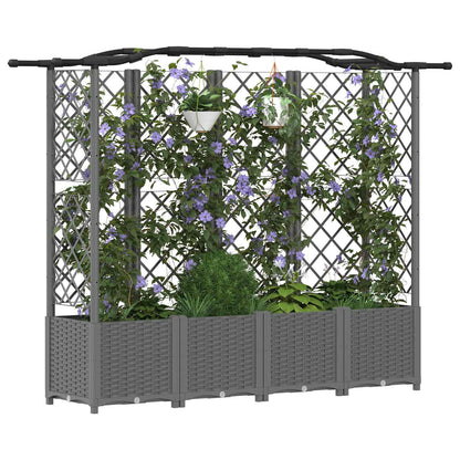 Verhoogd Bed met Trellis en Dak Lichtgrijs 204 x 40 x 138 cm PP