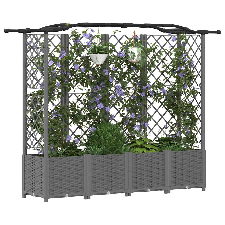 Verhoogd Bed met Trellis en Dak Lichtgrijs 204 x 40 x 138 cm PP