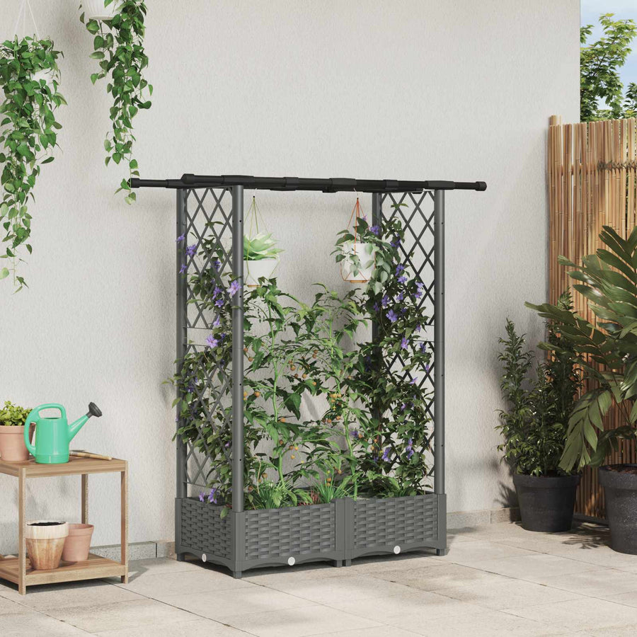 Verhoogd Bed met Trellis en Dak Lichtgrijs 122,5 x 40 x 121 cm