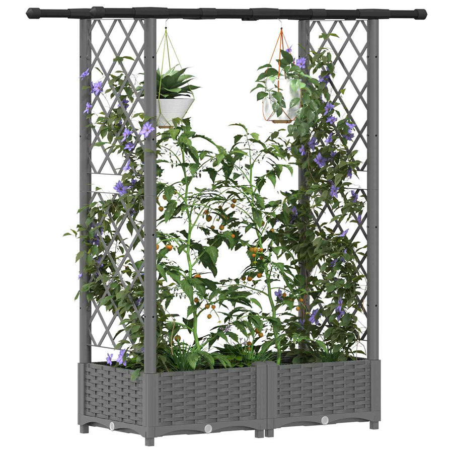 Verhoogd Bed met Trellis en Dak Lichtgrijs 122,5 x 40 x 121 cm