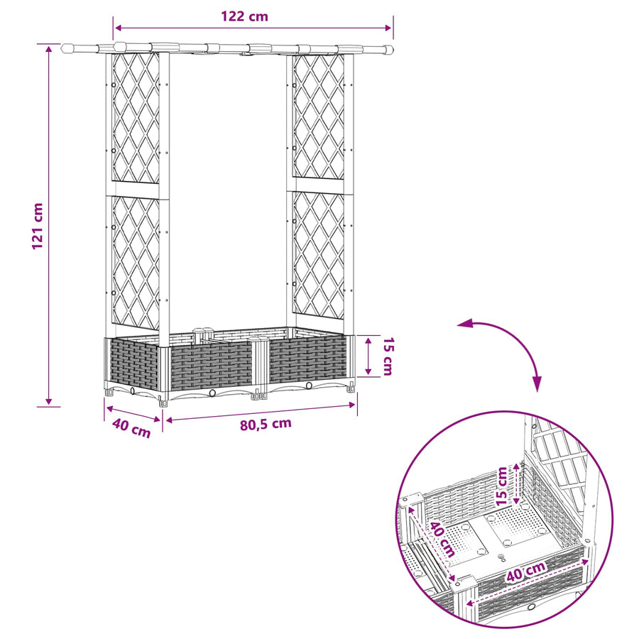 Verhoogd Bed met Trellis en Dak Lichtgrijs 122,5 x 40 x 121 cm