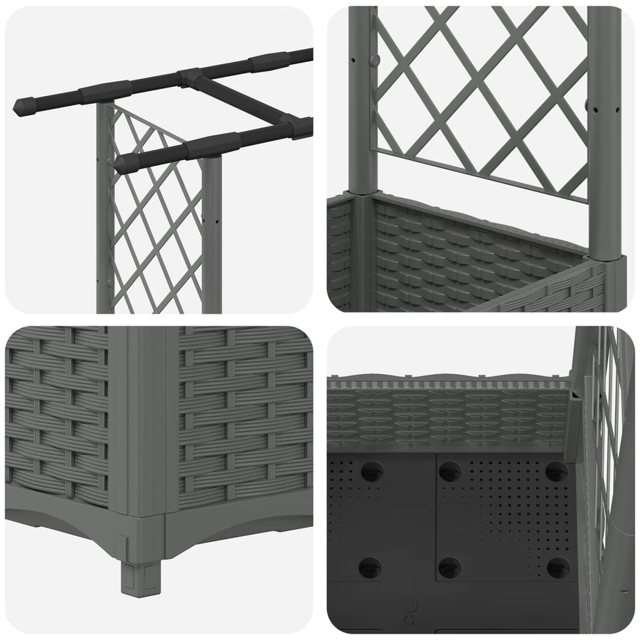 Verhoogd Bed met Trellis en Dak Lichtgrijs 164 x 40 x 123 cm PP