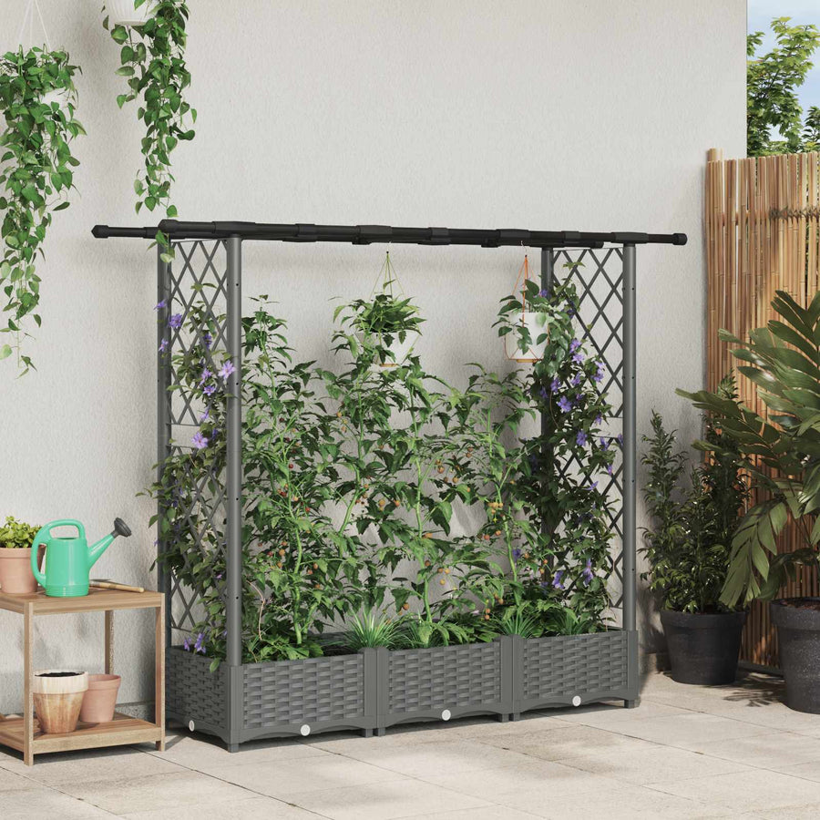 Verhoogd Bed met Trellis en Dak Lichtgrijs 164 x 40 x 123 cm PP