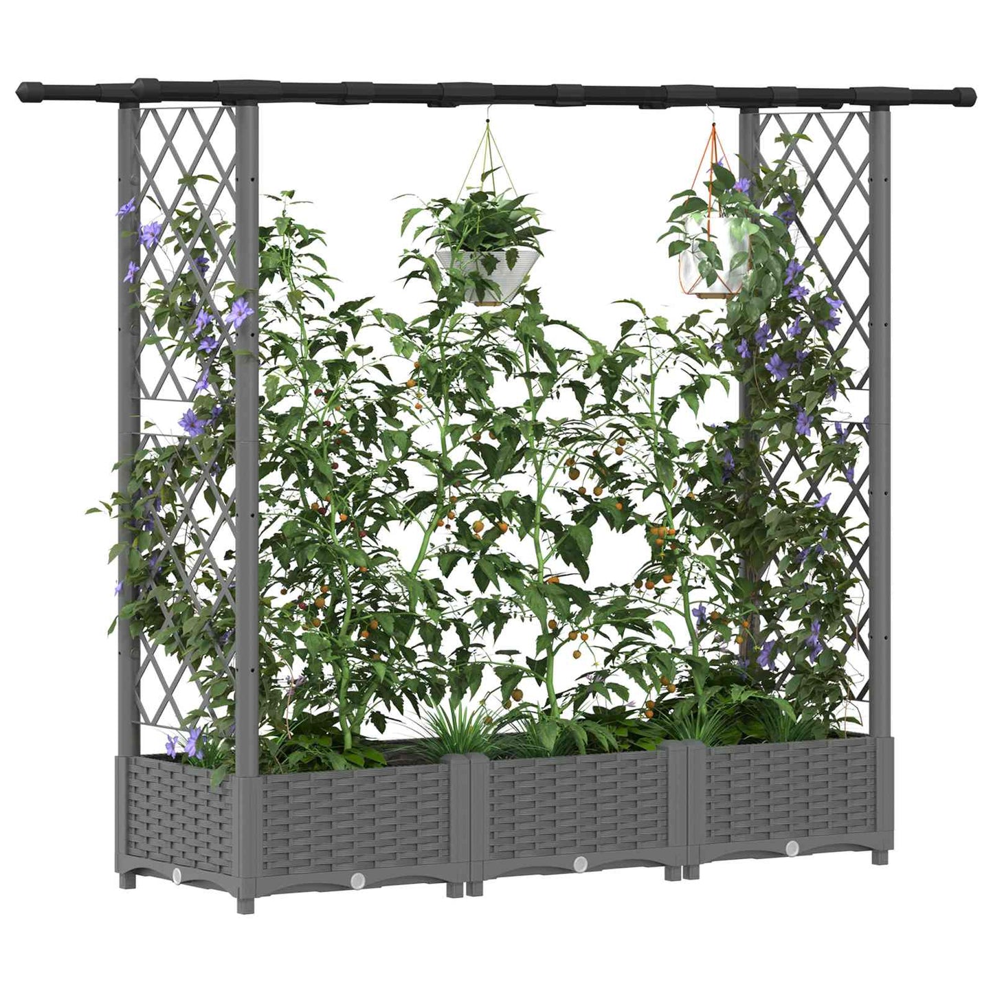 Verhoogd Bed met Trellis en Dak Lichtgrijs 164 x 40 x 123 cm PP