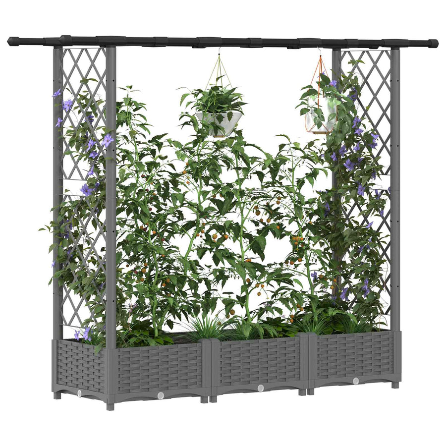 Verhoogd Bed met Trellis en Dak Lichtgrijs 164 x 40 x 123 cm PP