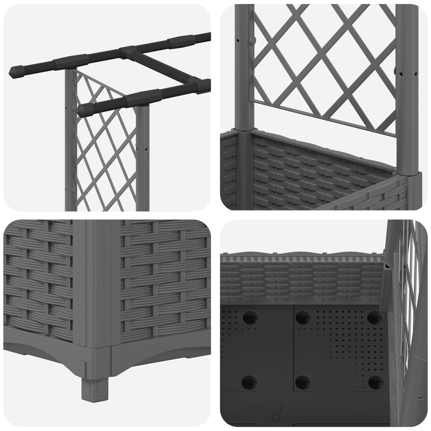 Verhoogd Bed met Trellis en Dak Lichtgrijs 203 x 40 x 121 cm PP