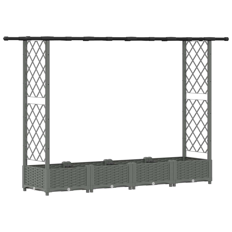Verhoogd Bed met Trellis en Dak Lichtgrijs 203 x 40 x 121 cm PP
