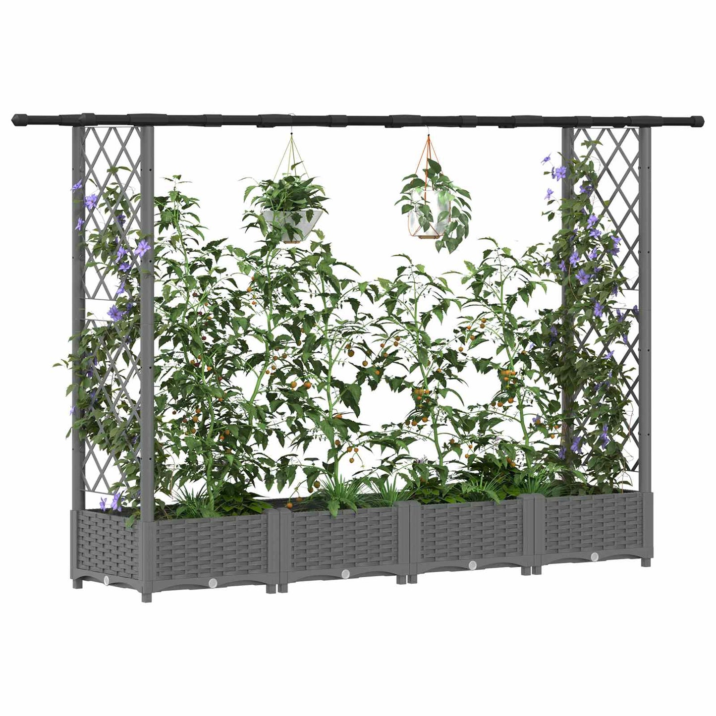 Verhoogd Bed met Trellis en Dak Lichtgrijs 203 x 40 x 121 cm PP