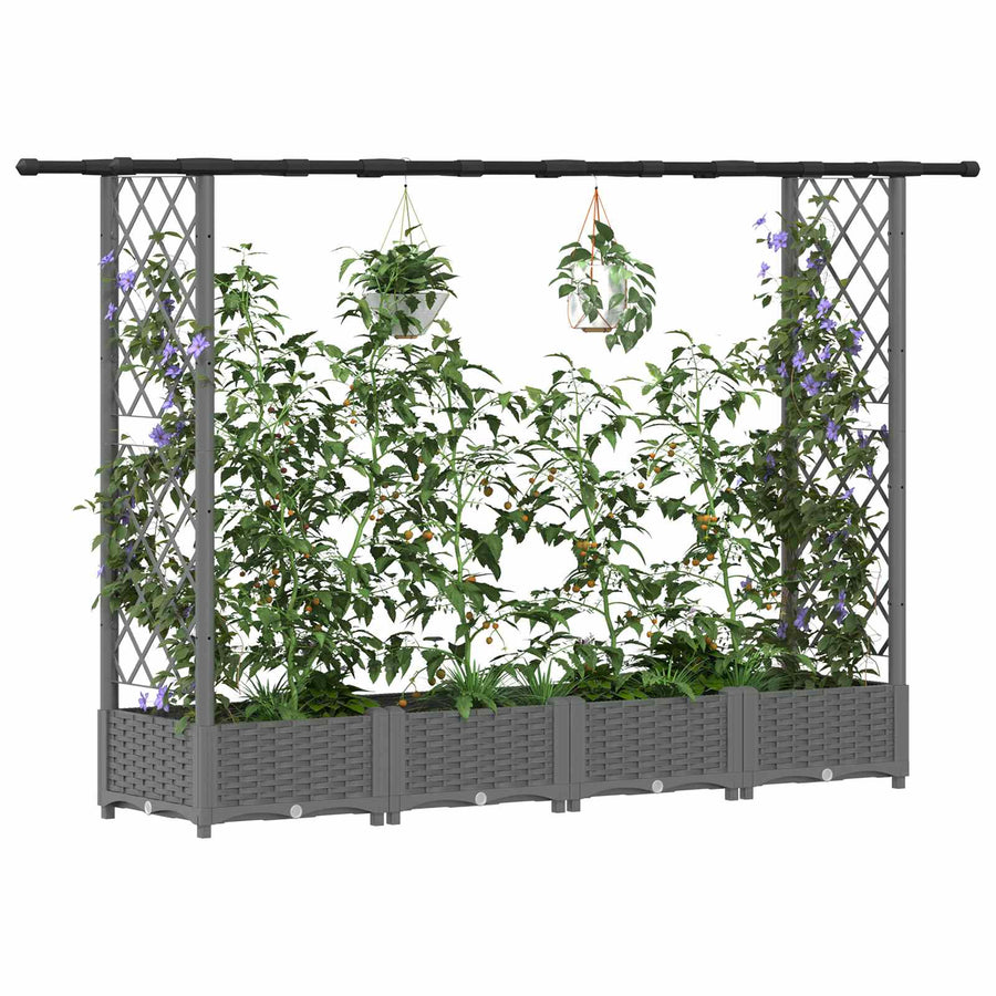 Verhoogd Bed met Trellis en Dak Lichtgrijs 203 x 40 x 121 cm PP