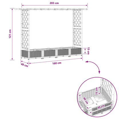 Verhoogd Bed met Trellis en Dak Lichtgrijs 203 x 40 x 121 cm PP
