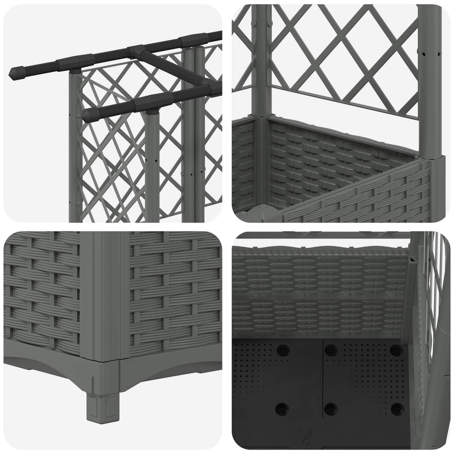 Verhoogd Bed met Trellis en Dak Lichtgrijs 124,5 x 40 x 138 cm