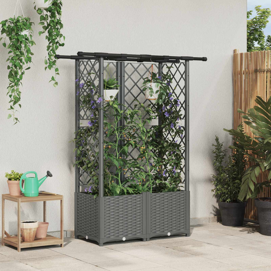 Verhoogd Bed met Trellis en Dak Lichtgrijs 124,5 x 40 x 138 cm