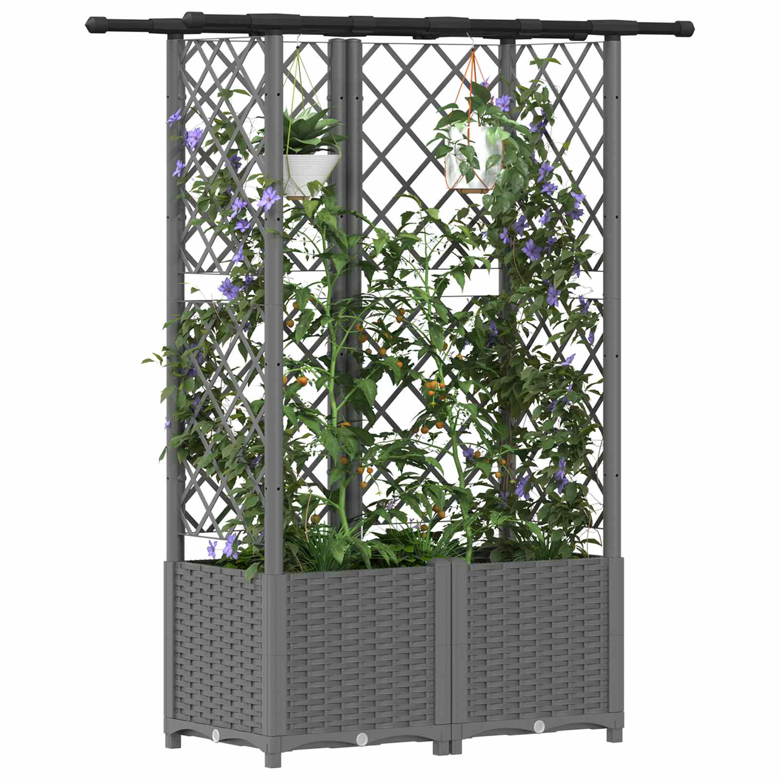 Verhoogd Bed met Trellis en Dak Lichtgrijs 124,5 x 40 x 138 cm
