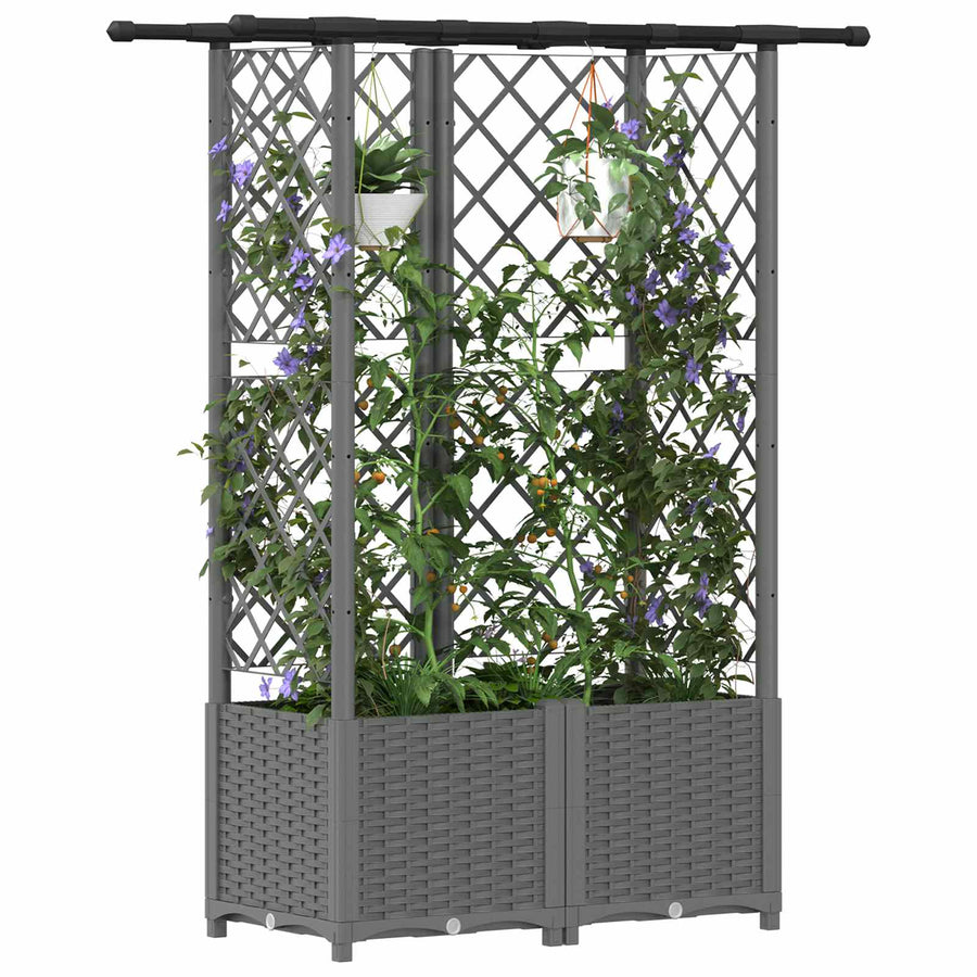 Verhoogd Bed met Trellis en Dak Lichtgrijs 124,5 x 40 x 138 cm