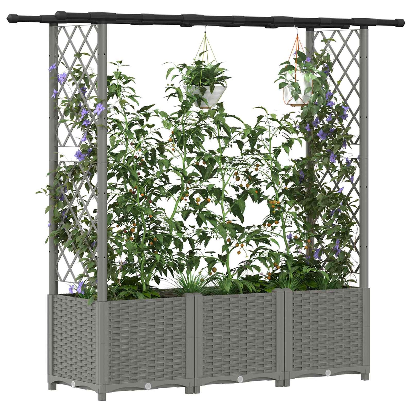 Verhoogd Bed met Trellis en Dak Lichtgrijs 162,5 x 40 x 136 cm