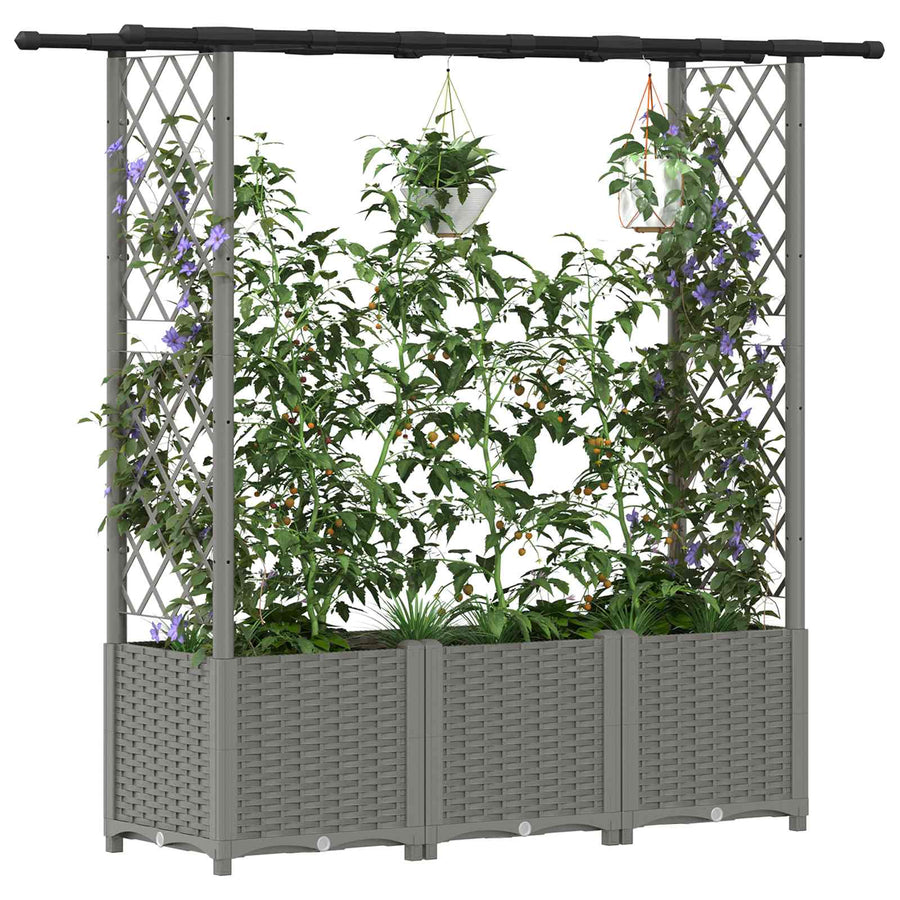 Verhoogd Bed met Trellis en Dak Lichtgrijs 162,5 x 40 x 136 cm