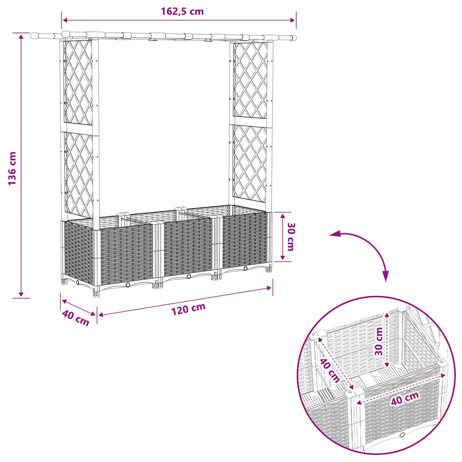 Verhoogd Bed met Trellis en Dak Lichtgrijs 162,5 x 40 x 136 cm