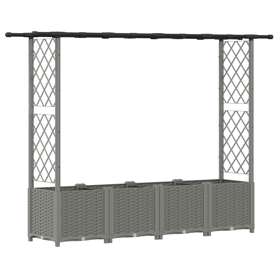 Verhoogd Bed met Trellis en Dak Lichtgrijs 203 x 40 x 136 cm PP