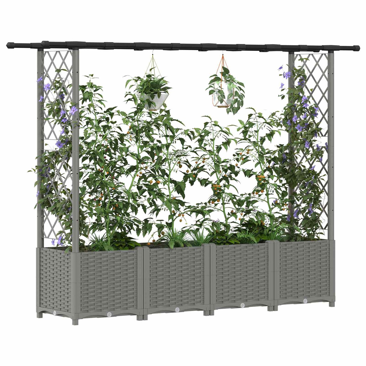 Verhoogd Bed met Trellis en Dak Lichtgrijs 203 x 40 x 136 cm PP