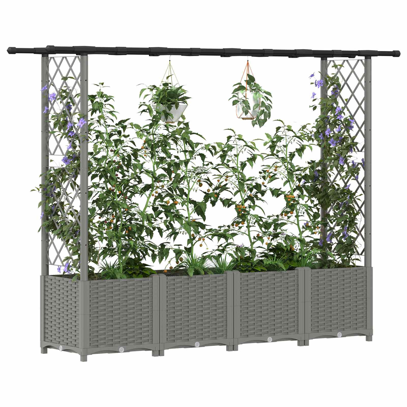 Verhoogd Bed met Trellis en Dak Lichtgrijs 203 x 40 x 136 cm PP