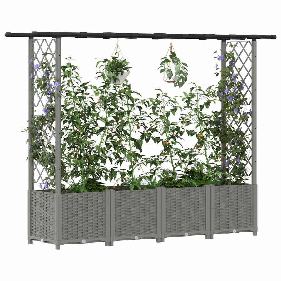 Verhoogd Bed met Trellis en Dak Lichtgrijs 203 x 40 x 136 cm PP