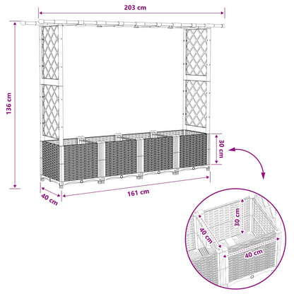Verhoogd Bed met Trellis en Dak Lichtgrijs 203 x 40 x 136 cm PP