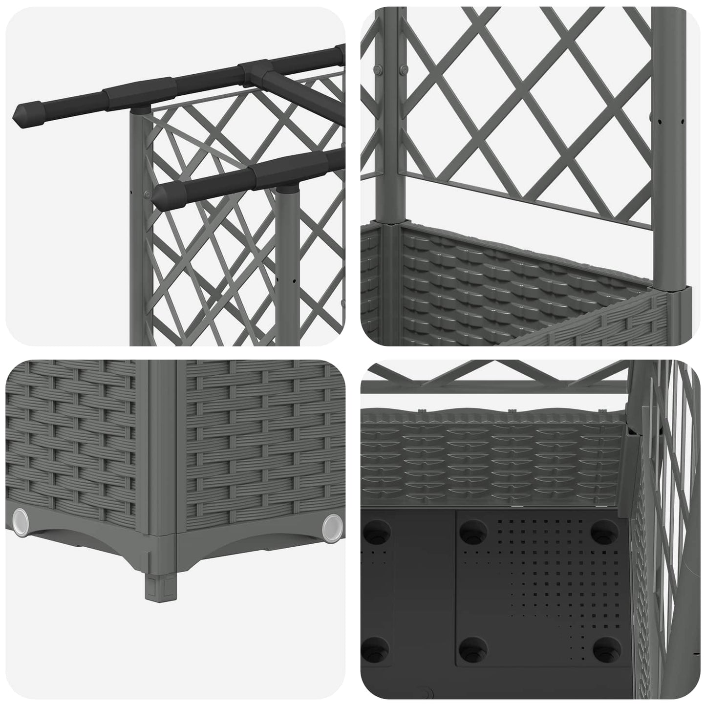 Verhoogd Bed met Trellis en Dak Lichtgrijs 124 x 40 x 121 cm PP