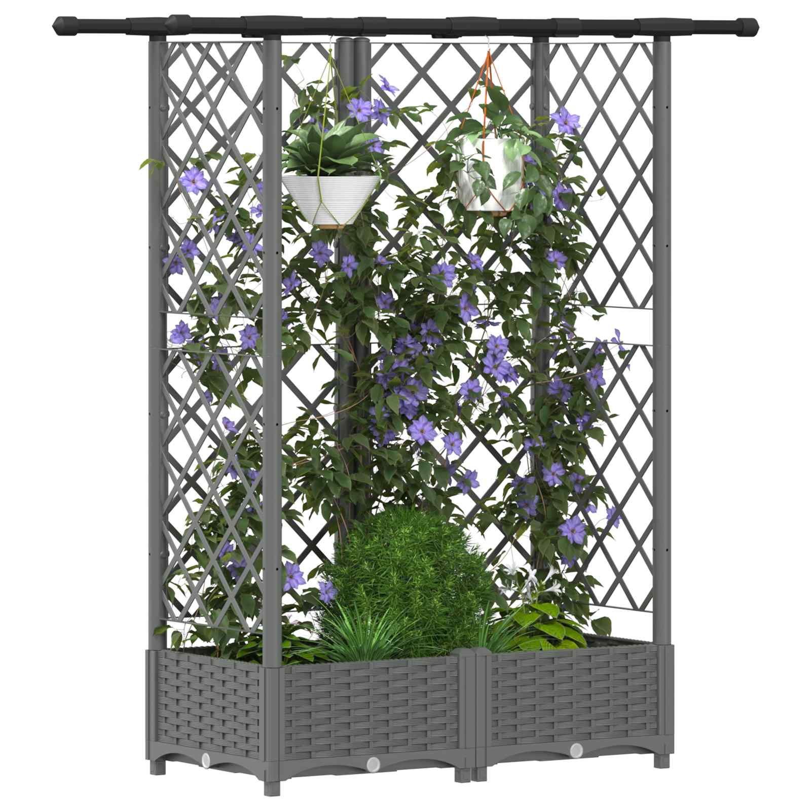 Verhoogd Bed met Trellis en Dak Lichtgrijs 124 x 40 x 121 cm PP