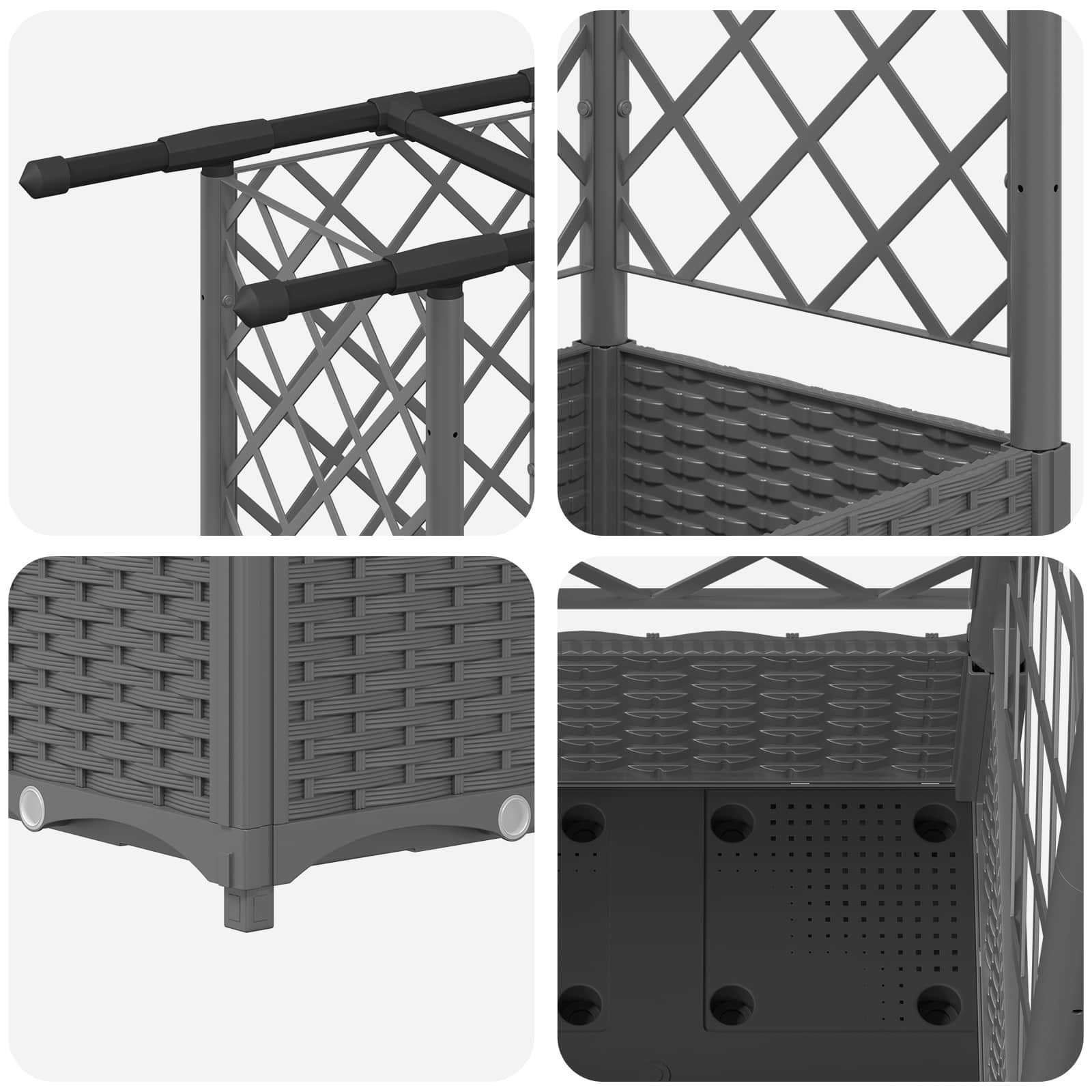 Verhoogd Bed met Trellis en Dak Lichtgrijs 164 x 40 x 121 cm PP