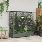 Verhoogd tuinbed met dak en trellis lichtgrijs PP 164x40x121 cm