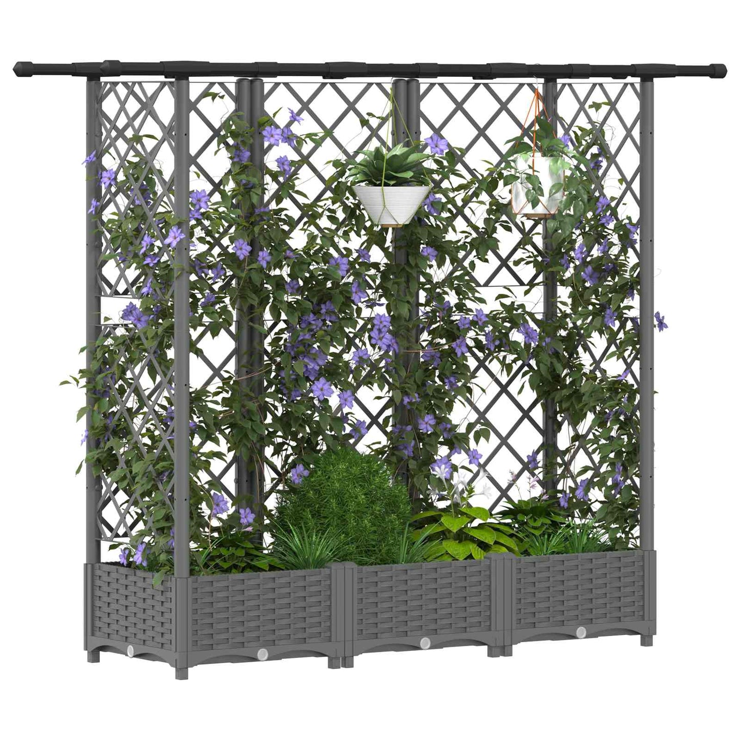 Verhoogd Bed met Trellis en Dak Lichtgrijs 164 x 40 x 121 cm PP
