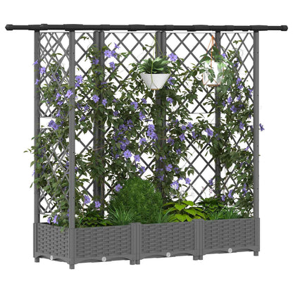 Verhoogd Bed met Trellis en Dak Lichtgrijs 164 x 40 x 121 cm PP