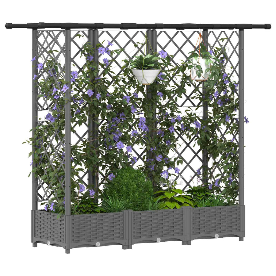 Verhoogd Bed met Trellis en Dak Lichtgrijs 164 x 40 x 121 cm PP