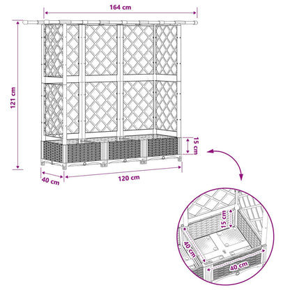 Verhoogd Bed met Trellis en Dak Lichtgrijs 164 x 40 x 121 cm PP