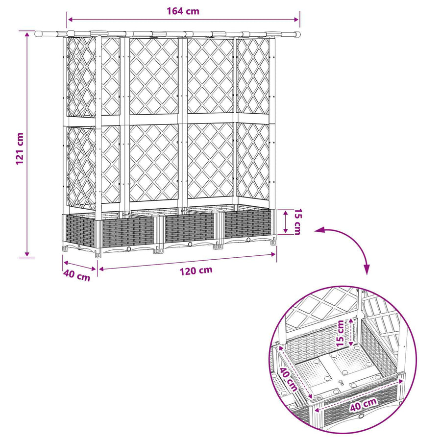 Verhoogd Bed met Trellis en Dak Lichtgrijs 164 x 40 x 121 cm PP