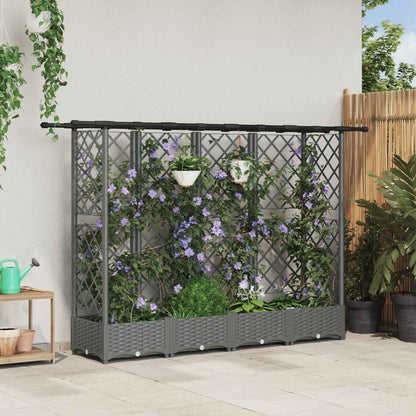 Verhoogd Bed met Trellis en Dak Lichtgrijs 202,5 x 40 x 121 cm