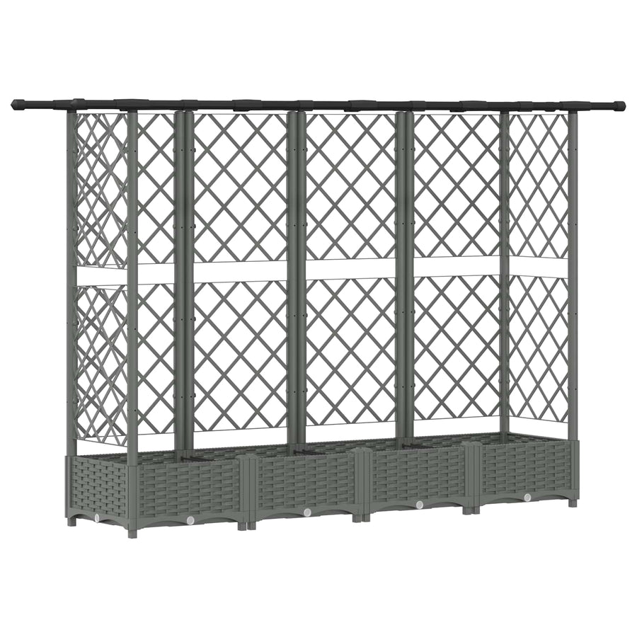 Verhoogd Bed met Trellis en Dak Lichtgrijs 202,5 x 40 x 121 cm
