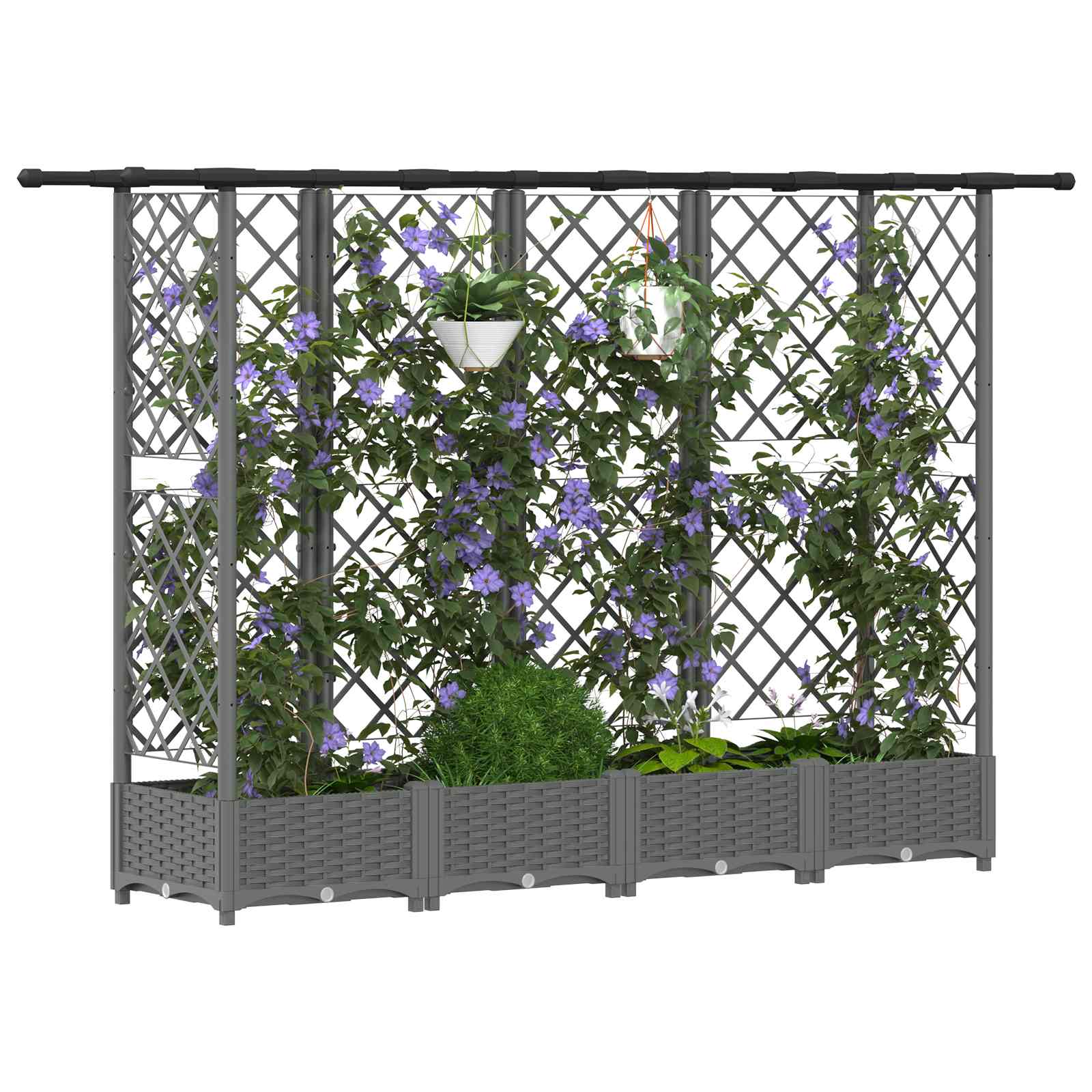 Verhoogd Bed met Trellis en Dak Lichtgrijs 202,5 x 40 x 121 cm