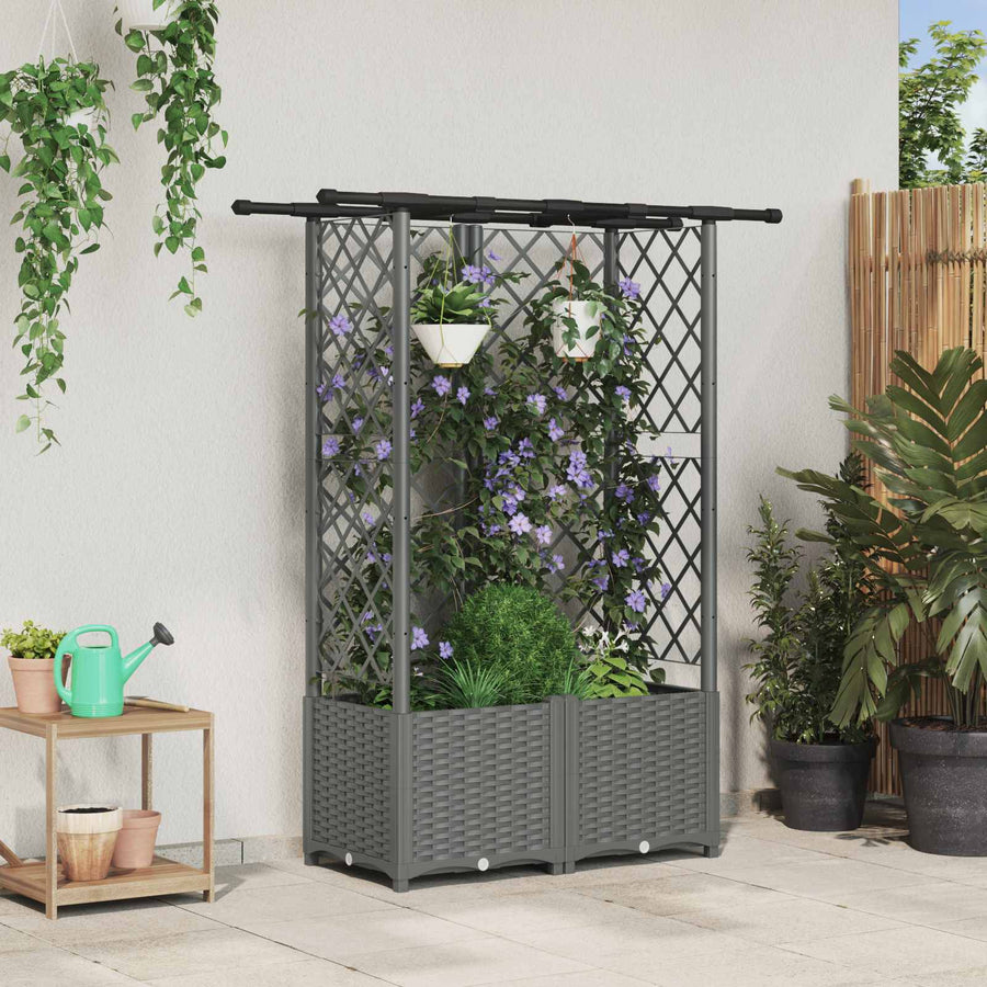 Verhoogd Bed met Trellis en Dak Lichtgrijs 124 x 40 x 136 cm PP