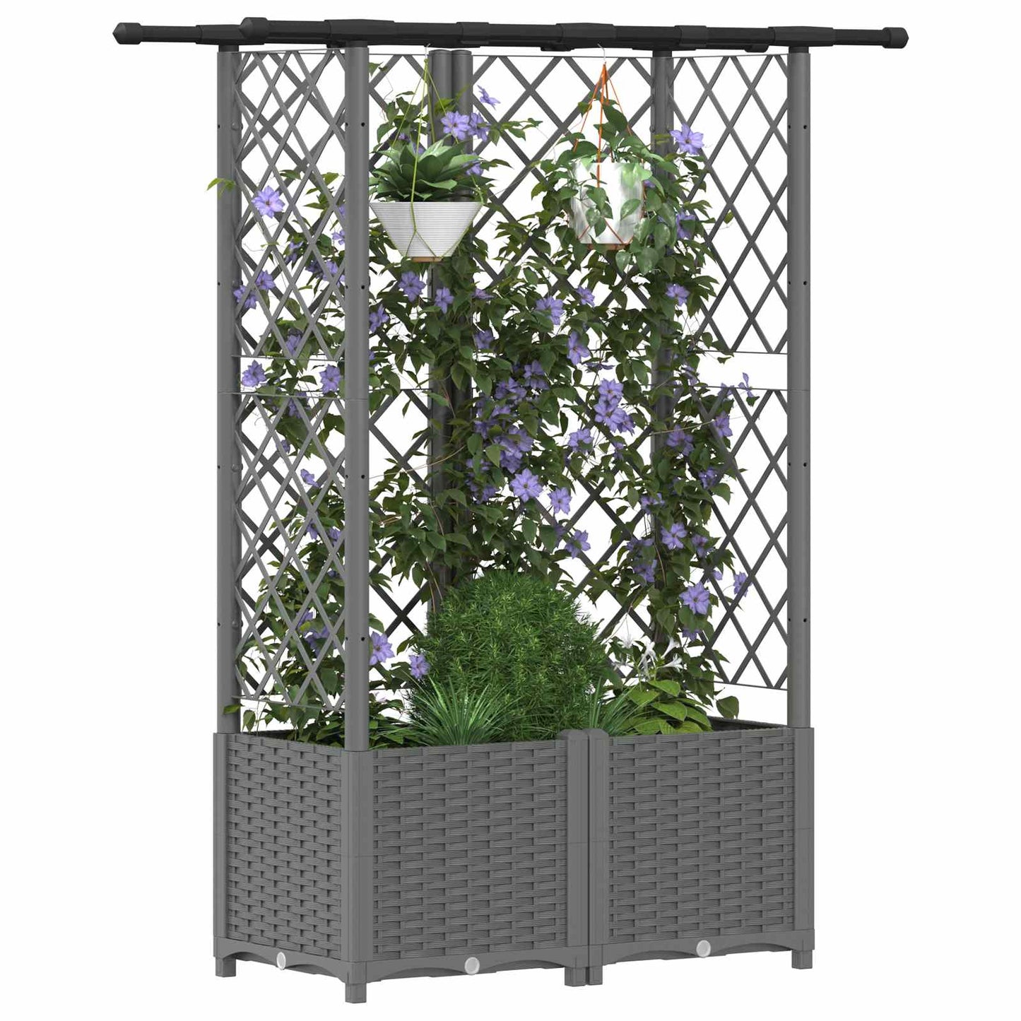 Verhoogd Bed met Trellis en Dak Lichtgrijs 124 x 40 x 136 cm PP
