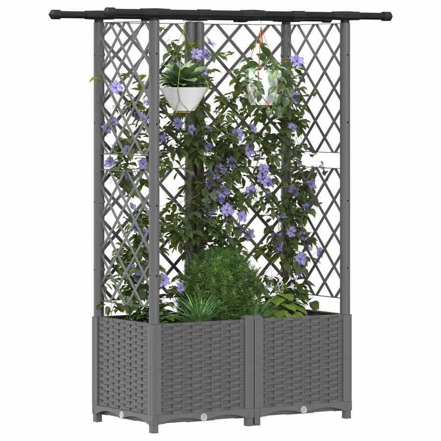 Verhoogd Bed met Trellis en Dak Lichtgrijs 124 x 40 x 136 cm PP