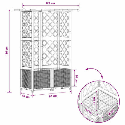 Verhoogd Bed met Trellis en Dak Lichtgrijs 124 x 40 x 136 cm PP