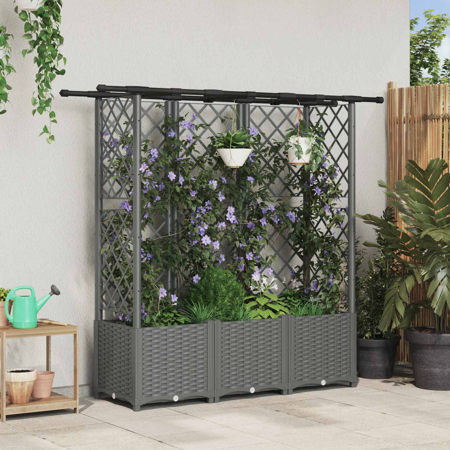 Verhoogd Bed met Trellis en Dak Lichtgrijs 163,5 x 40 x 136 cm