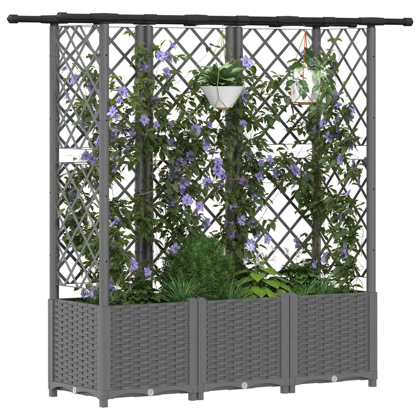 Verhoogd Bed met Trellis en Dak Lichtgrijs 163,5 x 40 x 136 cm