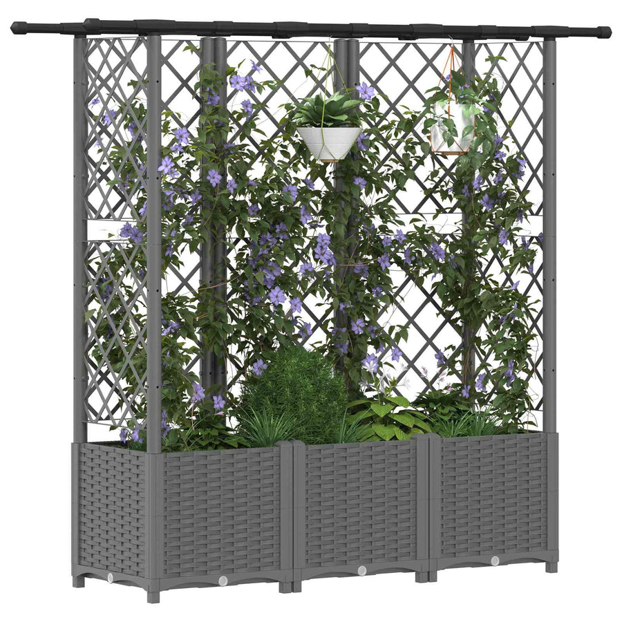 Verhoogd Bed met Trellis en Dak Lichtgrijs 163,5 x 40 x 136 cm