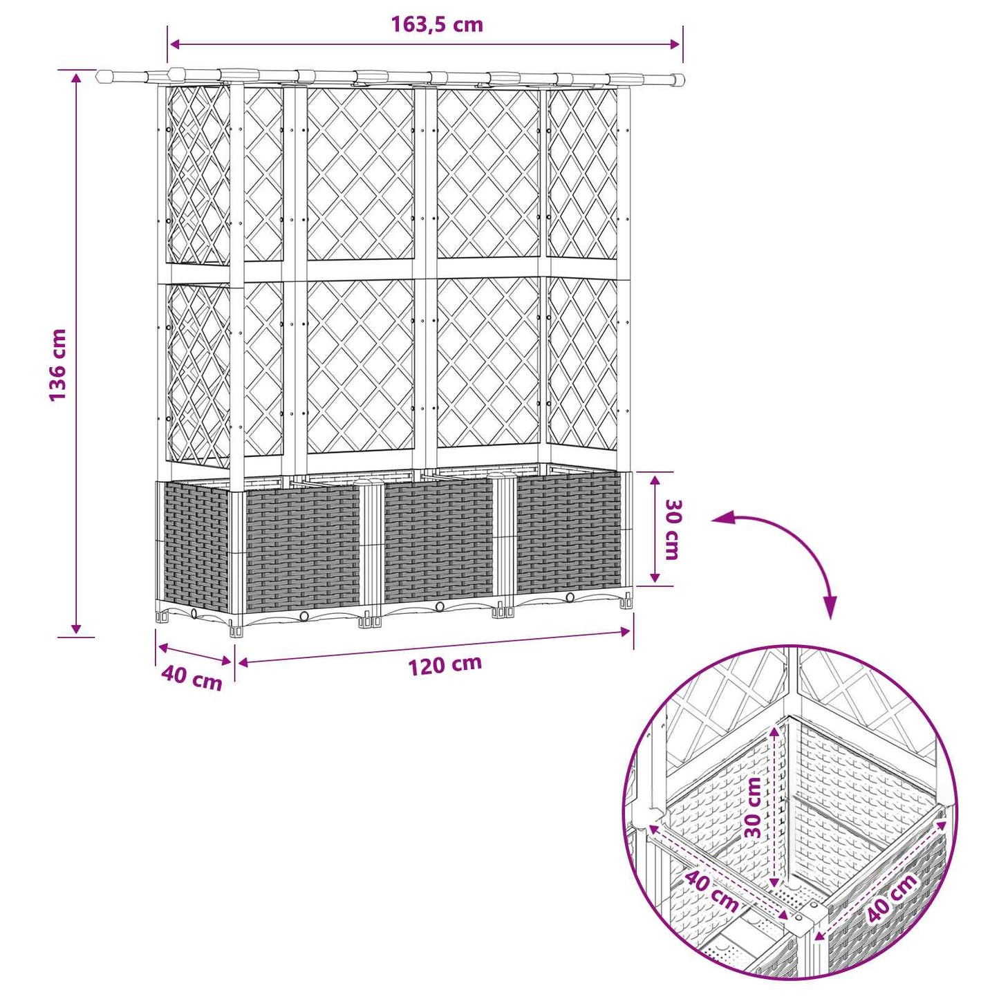 Verhoogd Bed met Trellis en Dak Lichtgrijs 163,5 x 40 x 136 cm