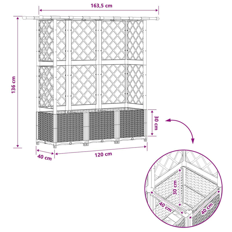 Verhoogd Bed met Trellis en Dak Lichtgrijs 163,5 x 40 x 136 cm