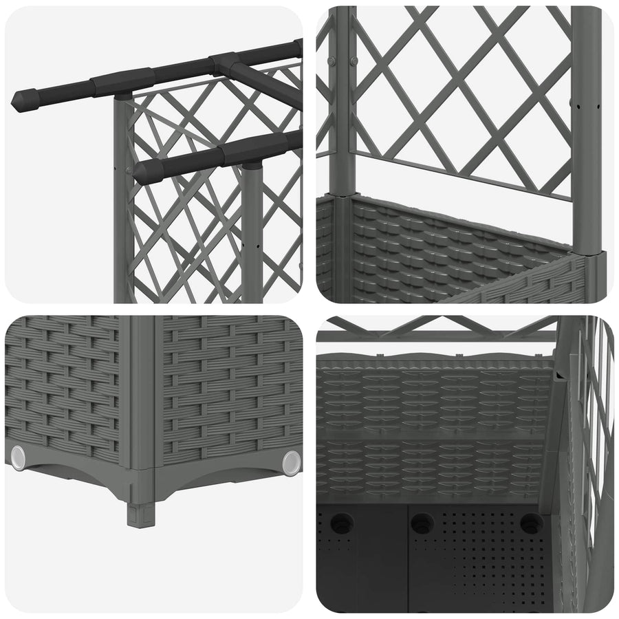 Verhoogd Bed met Trellis en Dak Lichtgrijs 202 x 40 x 136 cm PP