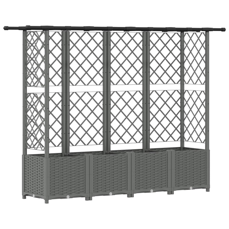 Verhoogd Bed met Trellis en Dak Lichtgrijs 202 x 40 x 136 cm PP
